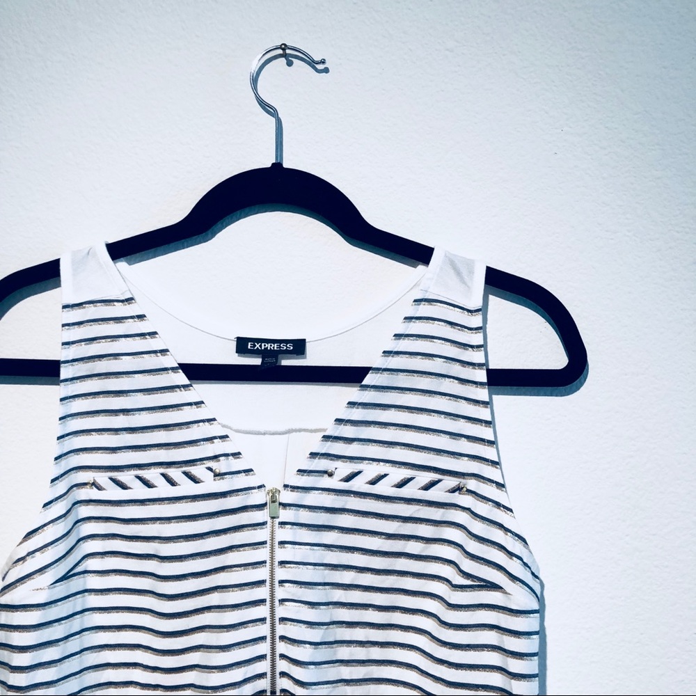 Navy Blue & Gold Woven Light Work Tank w/ Zipper